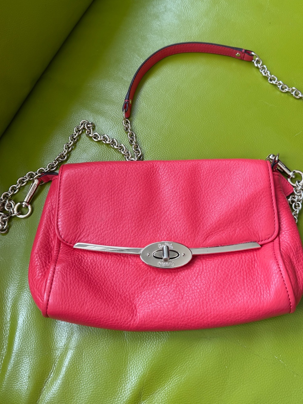 Coach Pink Pebbled Leather Shoulder Bag with Removable Gold Chain Strap